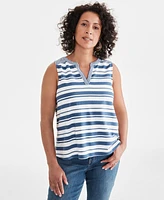 Style & Co Women's Striped Linen-Cotton Sleeveless Top, Created for Macy's