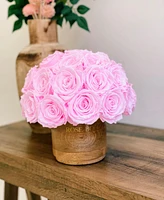 Rose Box Nyc Half Ball of Light Pink Long Lasting Preserved Real Roses Mini Rustic Vase, 26-29 Roses