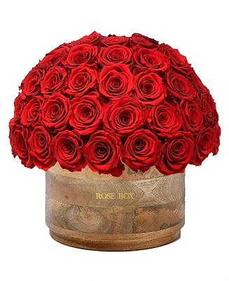 Rose Box Nyc Half Ball of Red Flame Long Lasting Preserved Real Roses Xl Rustic Vase, 80 Roses