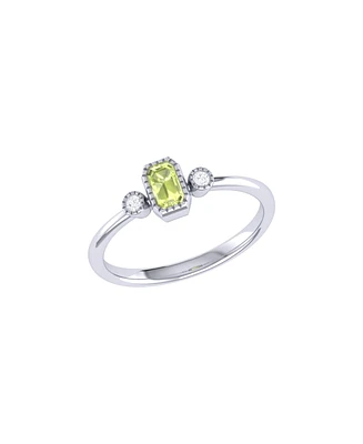LuvMyJewelry Emerald Cut Peridot Gemstone, Natural Diamonds Birthstone Ring 14K White Gold