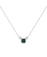 LuvMyJewelry Cushion Cut Emerald Gemstone, Natural Diamond 14K White Gold Birthstone Necklace