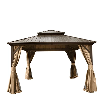 Simplie Fun 12' X 12' Hardtop Gazebo, Aluminum Metal Gazebo Withnized Steel Double Roof Canopy