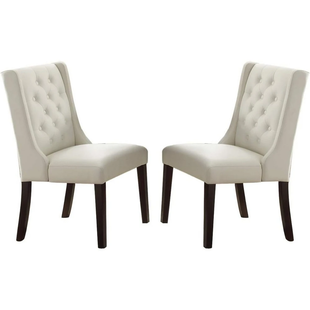 Simplie Fun Modern Faux Leather White Tufted Set Of 2 Chairs Dining Seat Chair