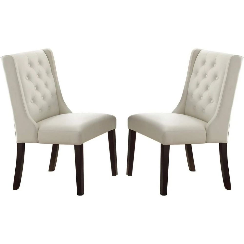 Streamdale Furniture Modern Faux Leather White Tufted Set Of 2 Chairs Dining Seat Chair