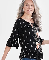 Style & Co Women's Printed 3/4-Sleeve On-Off Top, Created for Macy's