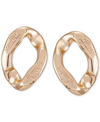 Guess Gold-Tone Logo-Detail Curb Chain Link Drop Earrings