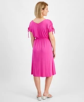 Style & Co Petite V-Neck Shirred-Sleeve Knit Dress, Created for Macy's