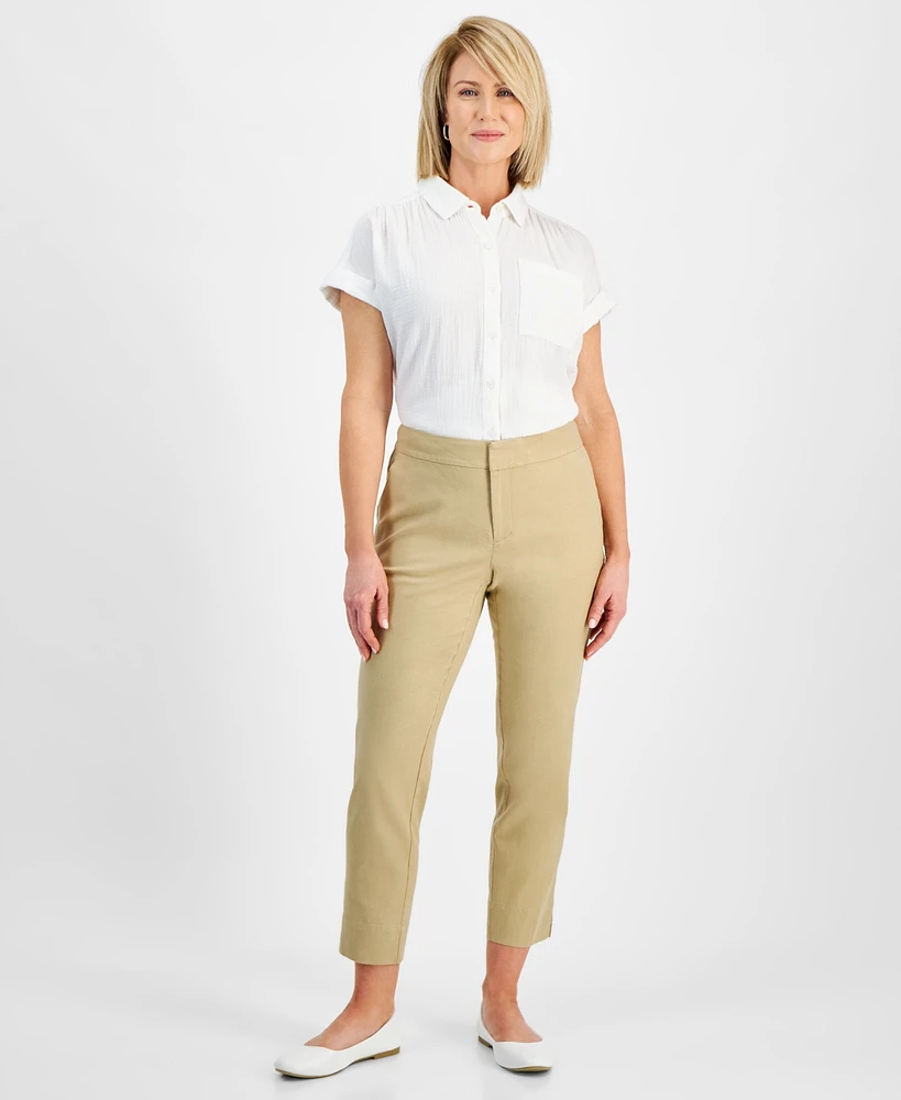 Style & Co Petite Mid Rise Linen-Blend Ankle Pants, Created for Macy's