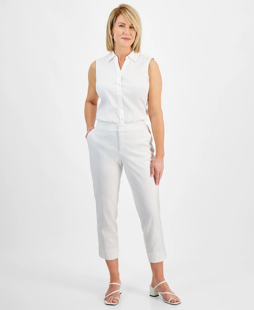 Style & Co Petite Mid Rise Linen-Blend Ankle Pants, Created for Macy's