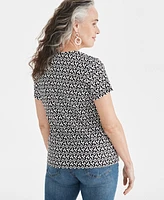 Style & Co Women's Printed Short-Sleeve Henley Top, Created for Macy's