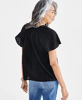 Style & Co Women's Seersucker Split-Neck Flutter Sleeve Top, Created for Macy's