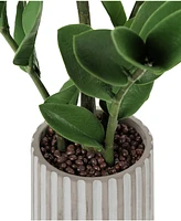 Monarch Specialties 20" Indoor Artificial Zz Plant with Decorative Grey Cement Pot