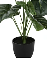 Monarch Specialties 24" Indoor Artificial Alocasia Plant with Decorative Black Pot