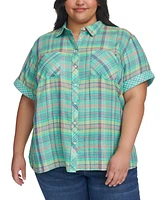 Tommy Hilfiger Plus Plaid Short-Sleeve Camp Shirt