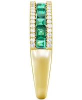 Lab-Grown Emerald (3/8 ct. t.w.) & White Sapphire (1/4 Band 14k Gold-Plated Sterling Silver (Also Lab