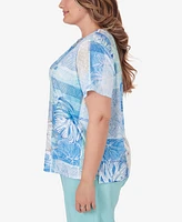 Alfred Dunner Plus Hyannisport Patchwork Leaf T-Shirt with Lace Detail