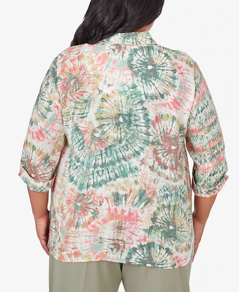 Alfred Dunner Plus Tuscan Sunset Tie Dye Button Down Blouse