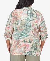 Alfred Dunner Plus Size Tuscan Sunset Tie Dye Button Down Blouse