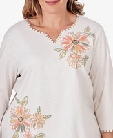 Alfred Dunner Plus Size Tuscan Sunset Embroidered Flower Top