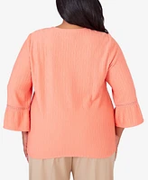 Alfred Dunner Plus Tuscan Sunset Solid Texture Top with Side Tie