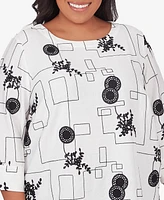 Alfred Dunner Plus Size Opposites Attract Black White Geometric Top