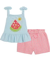 Kids Headquarters Baby Girls Flounce-Hem Tank Top and Checkered French Terry Shorts