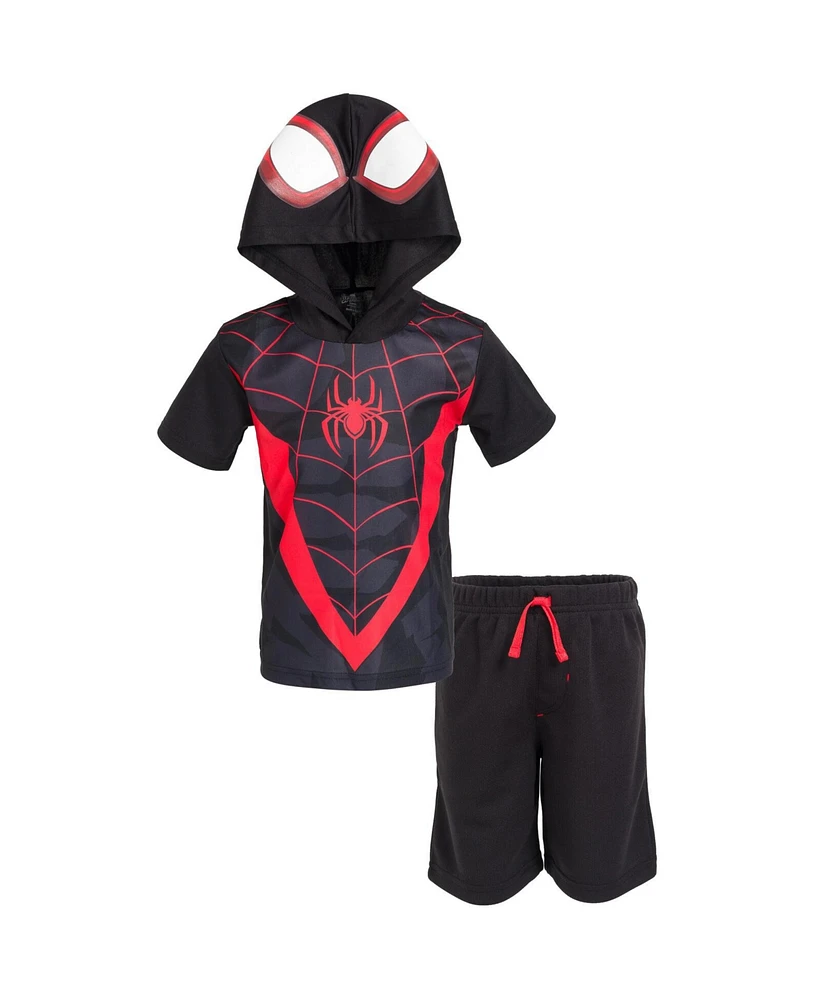 Marvel Boys Avengers Spider-Man Hulk Hawkeye Black Panther Athletic T-Shirt Mesh Shorts Outfit Set to