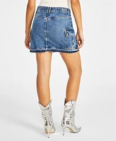 Guess Women's Vivette Raw-Hem Denim Cargo Skirt