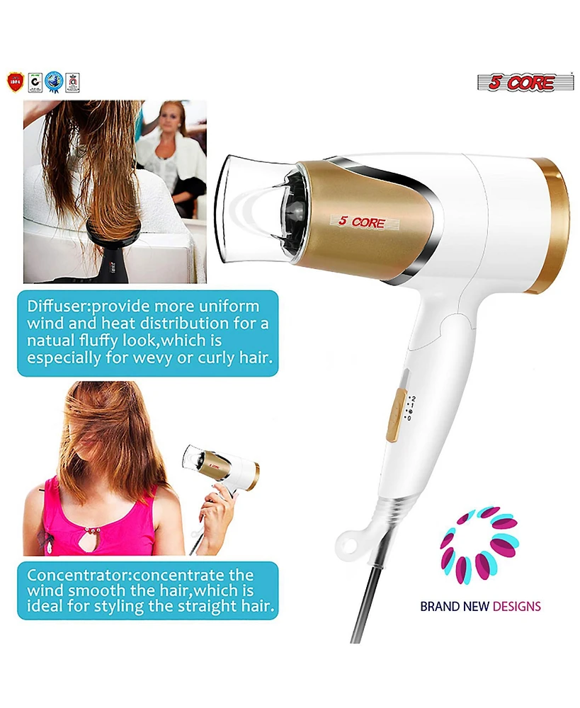 5 Core Hair Dryer with Diffuser 1875W Ac Motor Blow Dryers w Ceramic Technology • Ionic Conditioning Hd F
