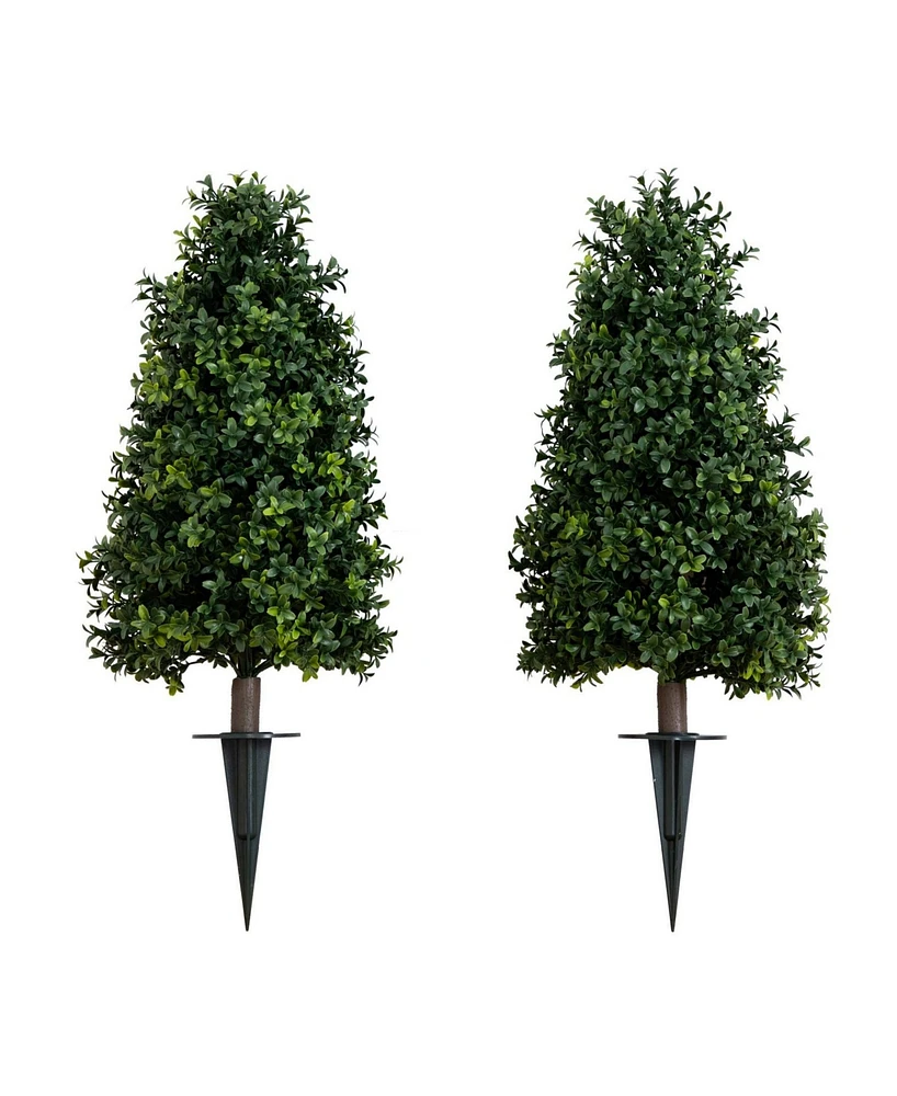 Nearly Natural 2.5ft. Uv Resistant Artificial Boxwood Plant with Integrated Ground Stake Indoor/Outdoor - Set of 2