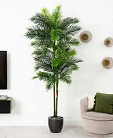 Nearly Natural 9ft. Uv Resistant Artificial Double Robellini Palm Tree Indoor/Outdoor