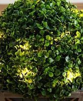 Nearly Natural 18in. Uv Resistant Artificial Boxwood Ball Topiary with Led Lights in Decorative Planter Indoor/Outdoor