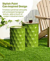 Glitzhome Set of 2 Honeycomb Green Metal Garden Stool or Planter Stand