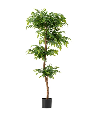 Glitzhome 5ft. Creative Shaped Faux Ficus Tree in Pot