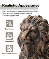 Glitzhome Set of 2 Oversized Bronze Sitting Lion Garden Statue
