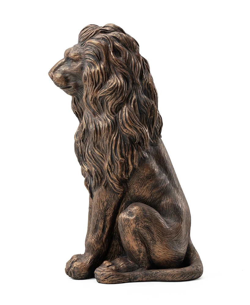 Glitzhome Set of 2 Oversized Bronze Sitting Lion Garden Statue