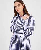 Hugo Women's Striped Long-Sleeve Cotton Shirtdress