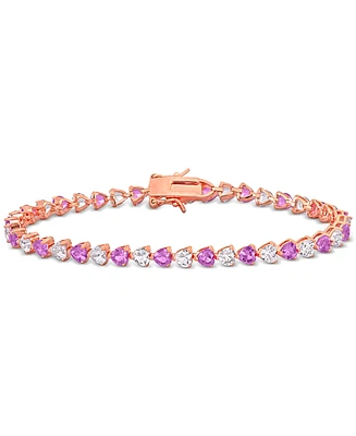 Lab-Grown Pink Sapphire (6 ct. t.w.) & Lab-Grown White Sapphire (6 ct. t.w.) Heart Shape Tennis Bracelet in Rose-Plated Sterling Silver