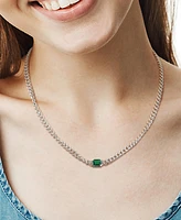 Lab-Grown Emerald Curb Link Collar Necklace (7/8 ct. t.w.) in Sterling Silver