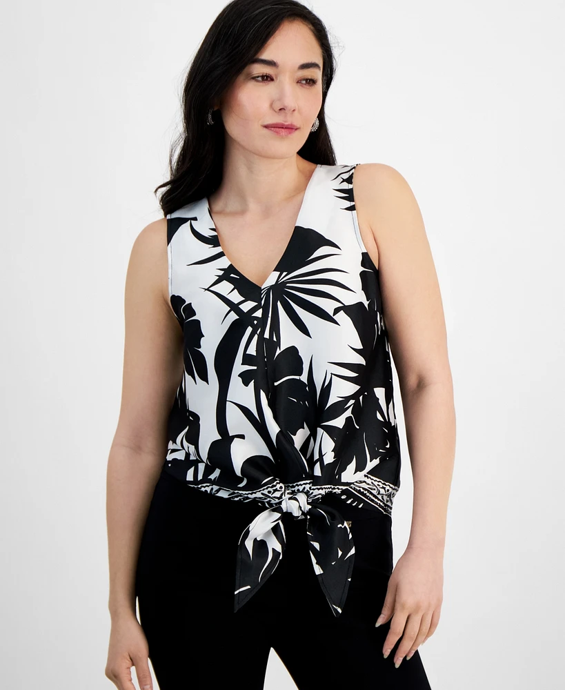 I.n.c. International Concepts Petite Floral-Print Tie-Hem Top, Created for Macy's