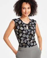 Kasper Women's Shell-Print Keyhole Top