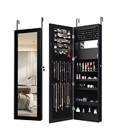 Sugift Lockable Wall Door Mounted Mirror Jewelry Cabinet with Led Lights