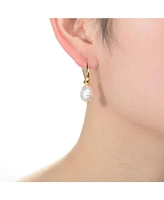 Genevive Classy Sterling Silver with 14K Gold Plating and Genuine Freshwater Pearl Dangling Earrings