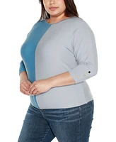 Belldini Plus Colorblock 3/4-Sleeve Dolman Sweater