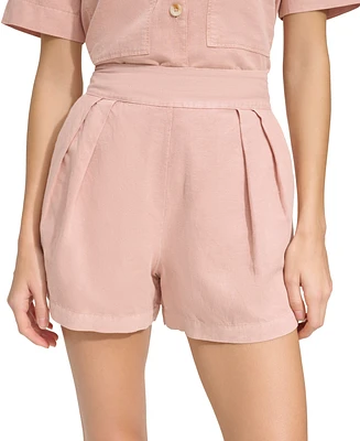 Andrew Marc Sport Women's Washed Linen High Rise Pull On Pleated Shorts