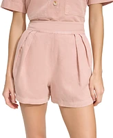 Andrew Marc Sport Women's Washed Linen High Rise Pull On Pleated Shorts