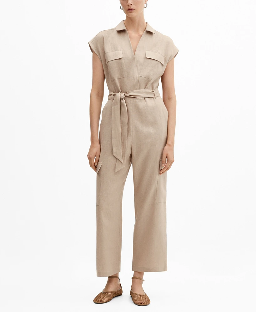 Mango Women's Cargo-Style Linen Jumpsuit