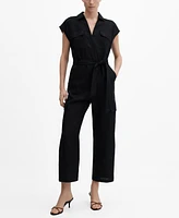 Mango Women's Cargo-Style Linen Jumpsuit