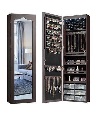 Sugift Door Hanging Mirror Jewelry Armoire with Full Length Mirror and 6 Drawers