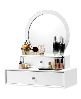 Sugift Makeup Dressing Wall Mounted Vanity Mirror with 2 Drawers